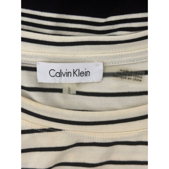 Size Large CALVIN KLEIN BLACK & IVORY SOFT STRIPED T-SHIRT DRESS Summer Vacation - Picture 8 of 9